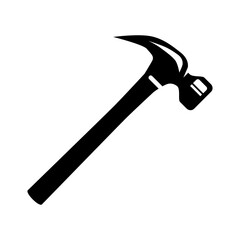 Hammer icon. A working tool. A symbol of construction and repair. Black silhouette of a hammer isolated on a white background. Vector illustration for design and web.