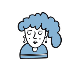Woman face with modern hair style. Hand drawn colorful cartoon character.