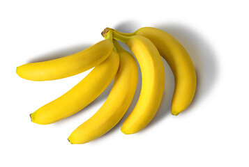Bananas five pieces on a white isolated background, top view. Banana image for your business