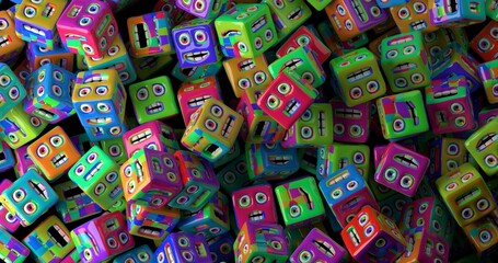 Fototapeta na wymiar 3d fun faces cubes made in 3d