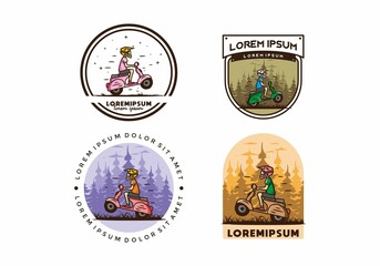 Standing scooter in the forest illustration