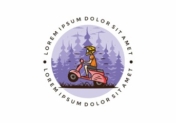 Standing scooter in the forest illustration