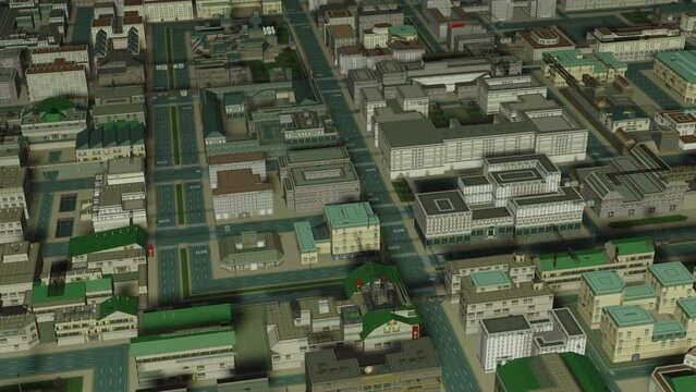 3d animation of a colorful city in low poly flat style