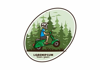 Fototapeta premium Standing scooter in the forest illustration