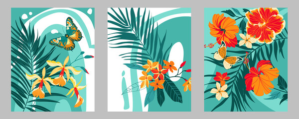3 posters with tropical flowers © Maria