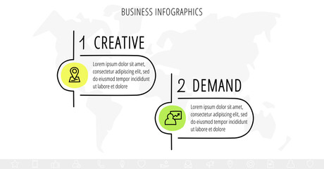 Line vector infographics with two circles. Modern concept 2 icons with labels step by step for the app, business, website, interface, chart, levels, web, diagram, banner, presentations