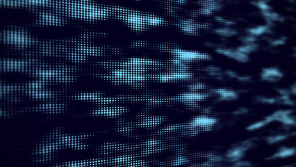 Texture of halftone dots. Futuristic abstract background. Particle pattern. Visualization of big data. Broken screen. 3D rendering.