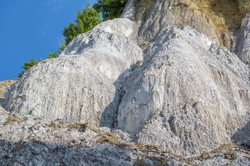 Large formations of crystalized salt. Outside the Praid salt mine, inside the Praid salt canyon.