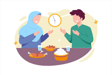 couple breaking fast together vector illustration in flat style