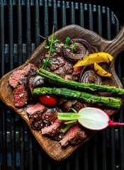 grilled steak with grilled vegetables