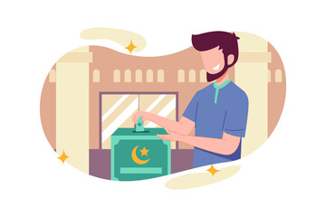 Naklejka premium A Muslim giving alms vector illustration