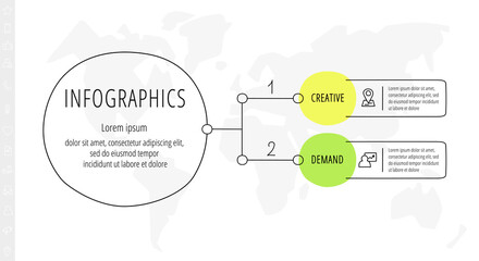 Vector circle thin line infographics with 2 options. Scheme modern business timeline template with two steps and icons. Graphic timeline for app, website, interface, chart, levels, web