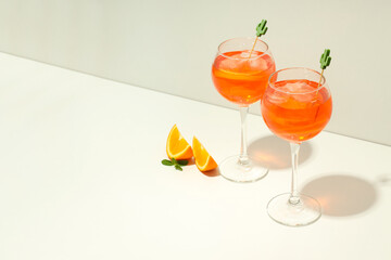 Concept of fresh alcohol drink, Aperol Spritz, space for text