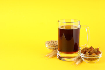 Concept of fresh drink, kvass, space for text