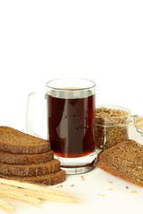 Concept of fresh drink, kvass, space for text