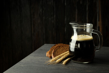 Concept of fresh drink, kvass, space for text