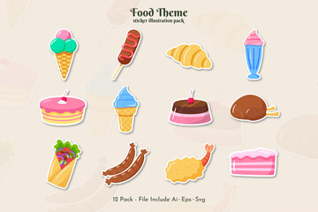 Fototapeta na wymiar Food Theme Sticker Pack 