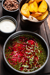 cold beetroot soup with baked potato
