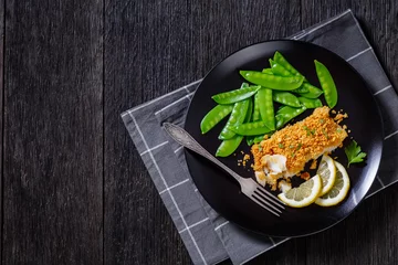 Poster Baked Haddock with Crackers toppings and snow peas © myviewpoint