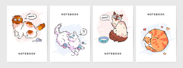Cover page notebook collection templates with hand drawn cats. Vector illustration