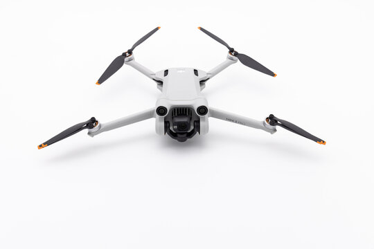 Front view of DJI Mini 3 Pro drone on white, June 09, 2022, Germany