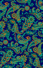 Seamless beautiful ethnic Paisley pattern on Blue background
