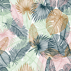 tropical background  palm leaves vector seamless pattern
