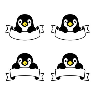 penguin vector bird icon ribbon logo cartoon character doodle illustration symbol design isolated