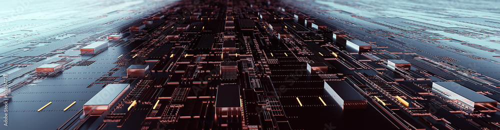 Poster Technology Background/Abstract technology background made of different element printed circuit board.  Printed circuit board in the server executes the data. 3d rendering