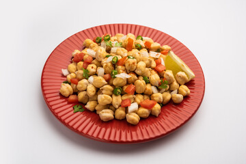 Indian Street Breakfast Chana Chaat Also Know as Chana Masala, Chola Chana Chaat