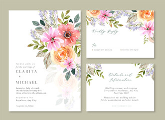 Roses Watercolor Floral Feminine Wedding Invitation