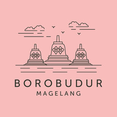 borobudur temple magelang icon line art logo vector symbol illustration design
