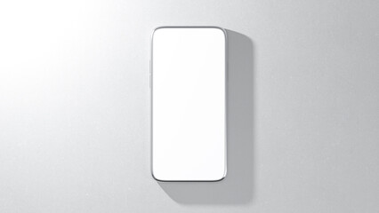 Metallic phone MoMetallic phone Mock-Up. Blank screen white color with bright light and contrast shadow background. Minimal idea concept, 3D Render.ck-Up. contrast shadow background.