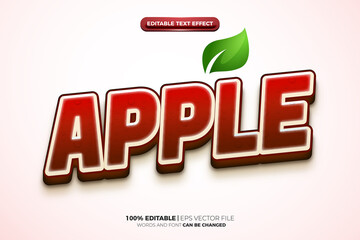 red apple fresh nature 3D logo mock up template Editable text Effect Style