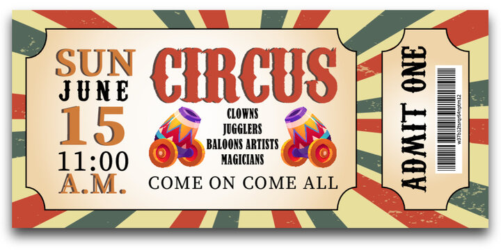 A circus ticket template, red-blue collor. Carnival invite