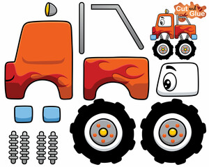 Vector illustration of funny monster truck cartoon. Cutout and gluing © Bhonard21