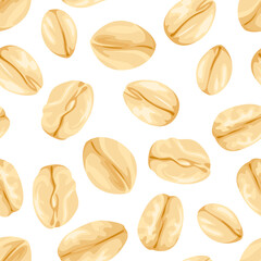 Oat flakes seamless pattern. Vector illustration of oatmeal in cartoon flat style. Healthy food background.