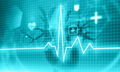 Ecg  graph on human heart background. 3d illustration.
