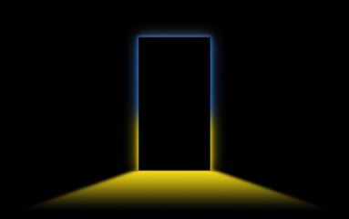 Door, flag of Ukraine shining through
