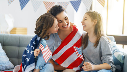 Family with American flag