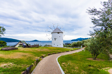 Greek windmill in Shodoshima Olive Park, Shikoku, Japan.