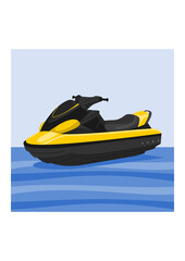Naklejka premium Editable Front Oblique View Personal Watercraft or Water Scooter on Calm Blue Water Vector Illustration for Artwork Element of Transportation or Recreation Related Design