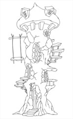 Fairytale castle (tower). Coloring. Vector