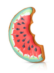 Gingerbread cookies in the shape of watermelon isolated with clipping path.
