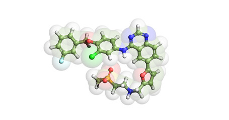 Lapatinib, anticancer drug, 3D molecule