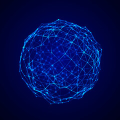 Sphere made up of points and lines. Network connection structure. Big data visualization. 3D rendering.
