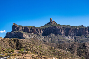 View at Roque Nublo mountain at Gran Canaria in Spain. Beautiful natural panorama.