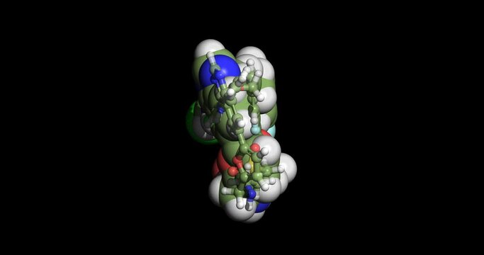 Lapatinib, anticancer drug, 3D molecule, spinning 4K