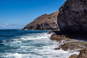 Fototapeta na wymiar The coastline of Puerto de la Aldea of the Village of San Nicolas in Gran Canaria in Spain
