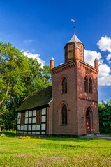 Fototapeta premium Half-timbered church of St. Hubert from 1793. Nowe Warpno, West Pomeranian Voivodeship, Poland.
